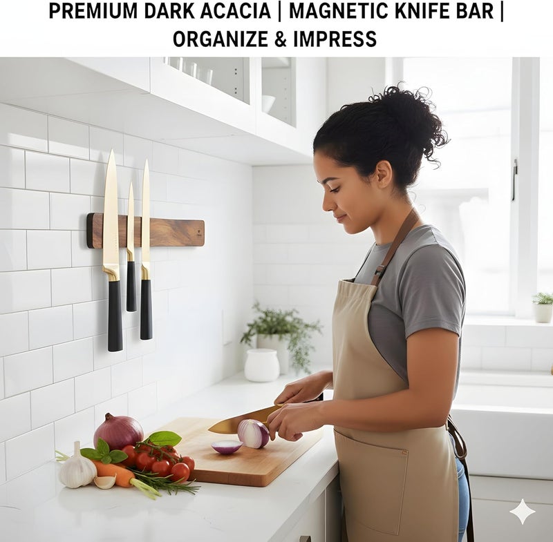 4YORVOY 4 YORVOY Magnetic Knife Holder for Wall-16 inches long Kitchen Organizer- No Drilling Knife Magnetic Strip- Compact Utensil Holder- Acacia Wood Knife Rack- Strong Knife Magnet- Easy Installation - Image 2